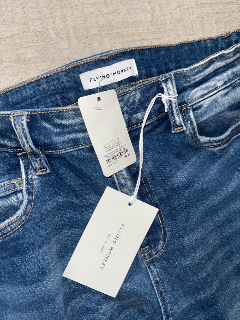 NWT Flying Monkey Distressed High Rise Flare Jeans Long Inseam